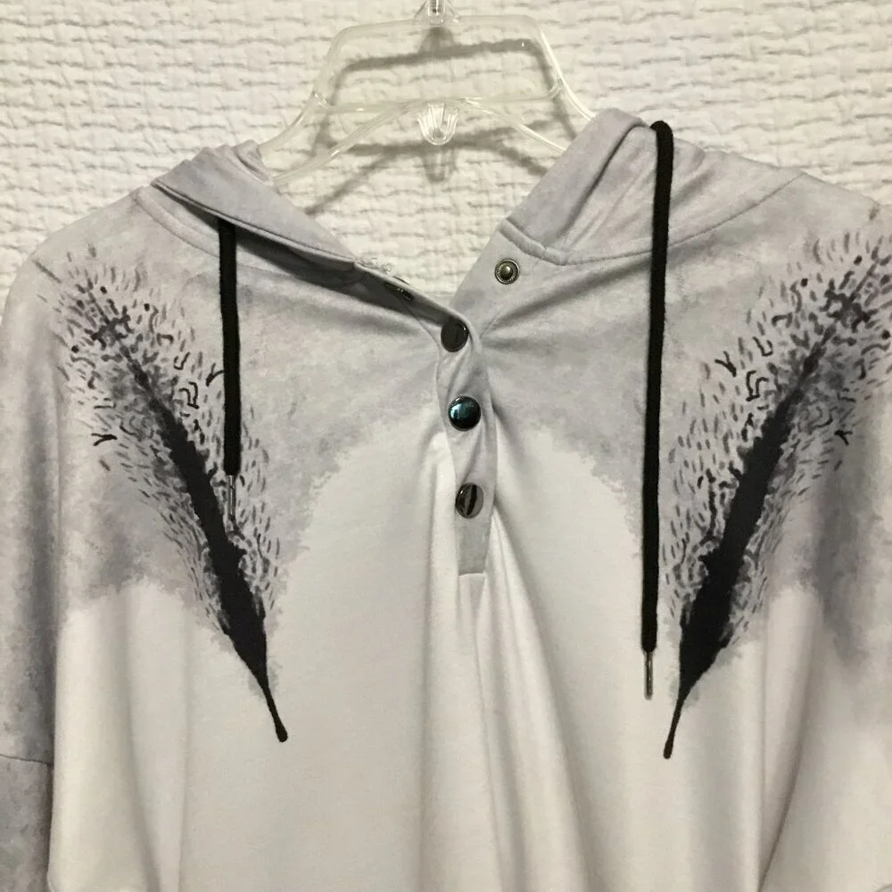 VIEACTIVEWEAR Hooded Sweatshirt Drop Shoulder Oversize Pullover Size Large Gray - Picture 2 of 11